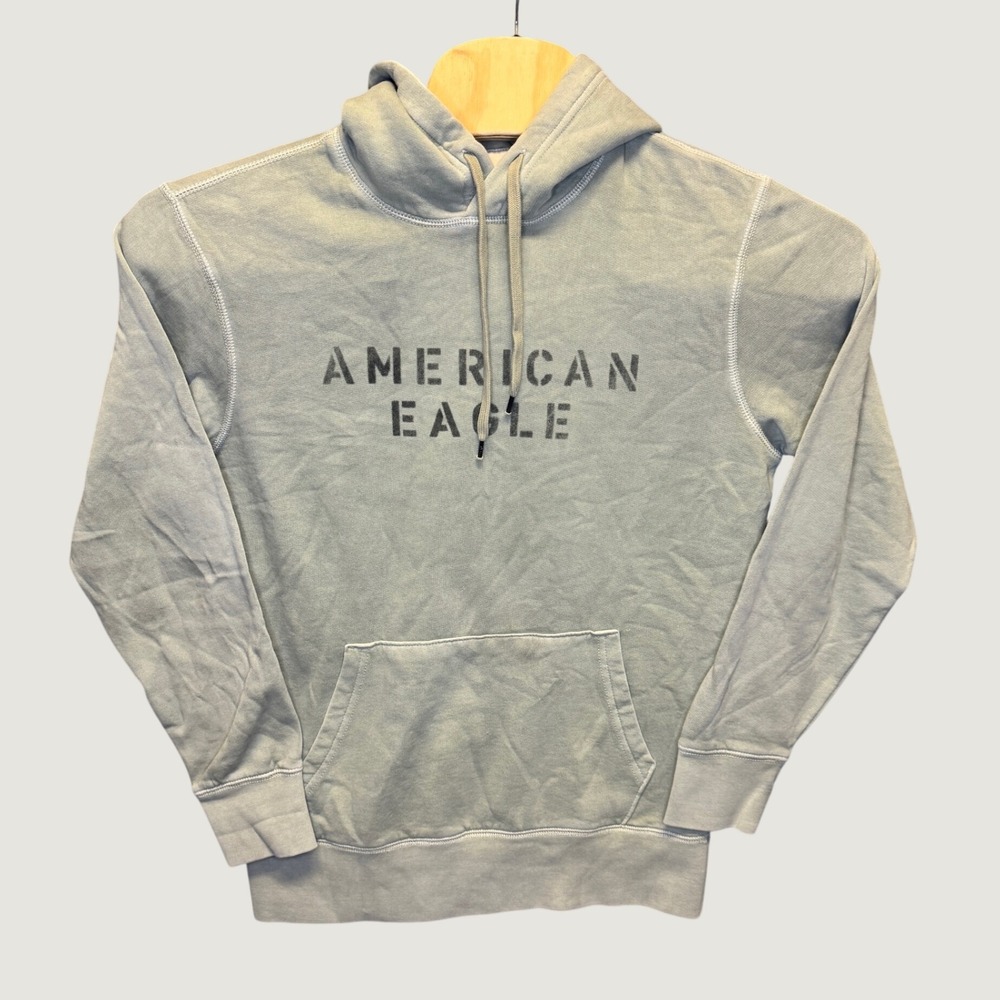 2287 | American Eagle Super Soft Logo Fleece Hoodie Sage Green Men S